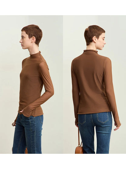 Damen Mesh-T-Shirt im minimalistischen Design mit halbhohem Ausschnitt