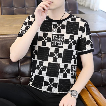 Herren T-Shirt mit geometrischem Druck für lässigen Sommerkomfort