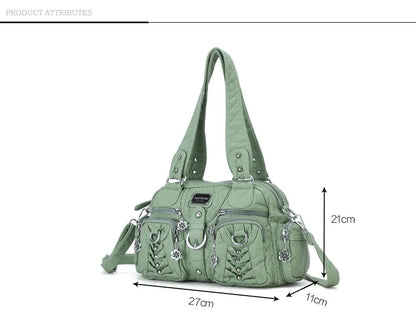 Damen-Satchel-Tasche aus PU mit Reißverschluss und viel Stauraum für Smartphone und Wertsachen