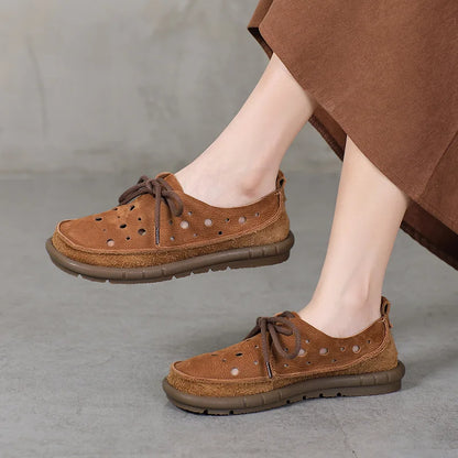 AIYUQI 2025, neue flache Damensandalen, rutschfeste Schnür-Loafer mit weichen Sohlen für Damen, Sommer-Strandschuhe mit großem Loch für Damen