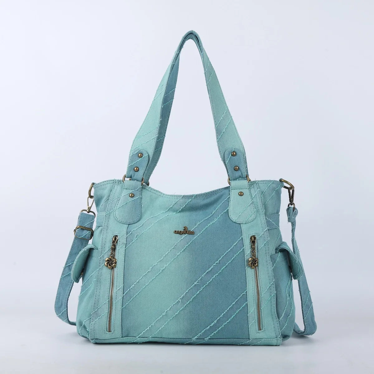 Damen-Handtasche Aus Denim Im Vintage-Look Große Schultertasche Mit Top-Griff Und Tragegurt