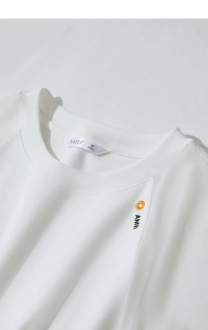Damen T-Shirt im Casual-Stil mit gesticktem Rundhals und kurzen Ärmeln