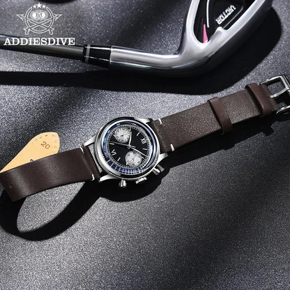 Herren-Chronograph mit Lederarmband und VK64-Werk