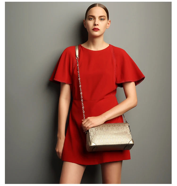 Damen Crossbody-Tasche Aus Split-Leder Mit Chain Fashion