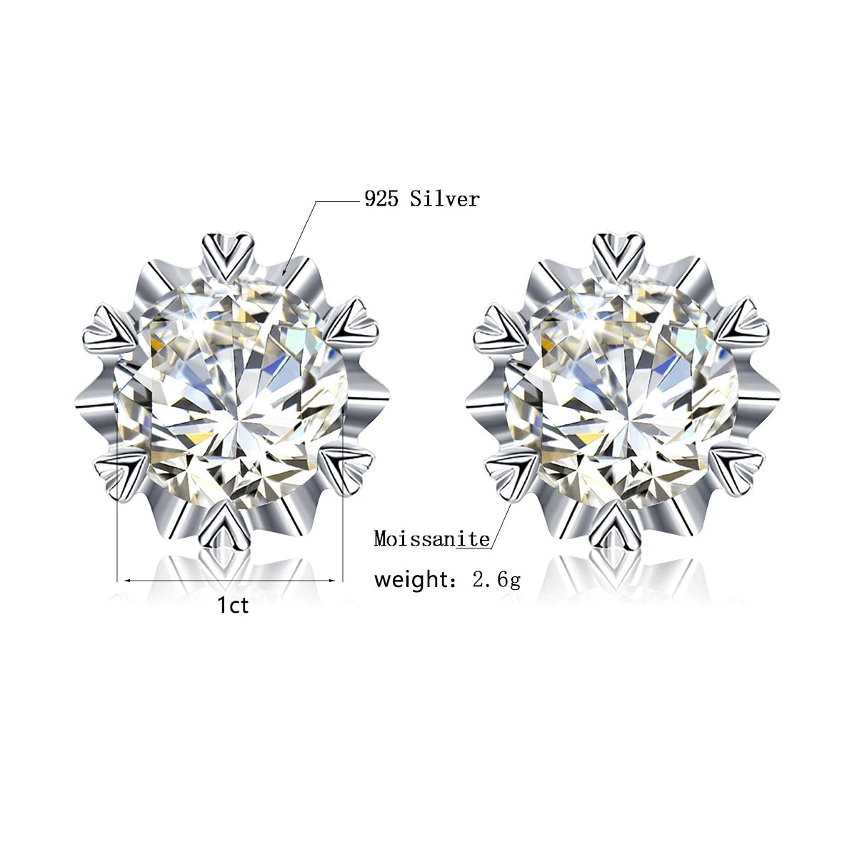 Damen-Moissanit-Ohrstecker mit Zertifikat 1 Ct 6,5 mm Gelbgold-Plattierung Silber 925