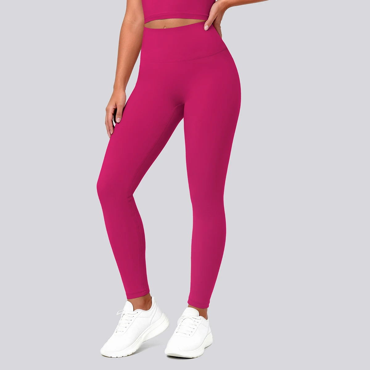 Pinkfarbene Yoga-Leggings mit hohem Bund, körpernahe Passform, 7/8-Länge