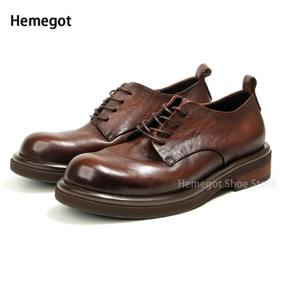 Herren-Lederschuhe, braun, Schnürschuhe mit runder Kappe und dicker Sohle