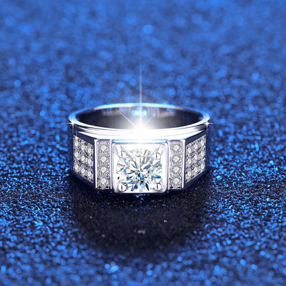 Herren-Moissanit-Ring aus Sterlingsilber 925 mit Zertifikat, Rundschliff 6,5 mm, 1 ct