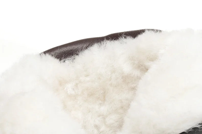 Damen Schneestiefel aus echtem Leder mit rutschfestem flachem Boden