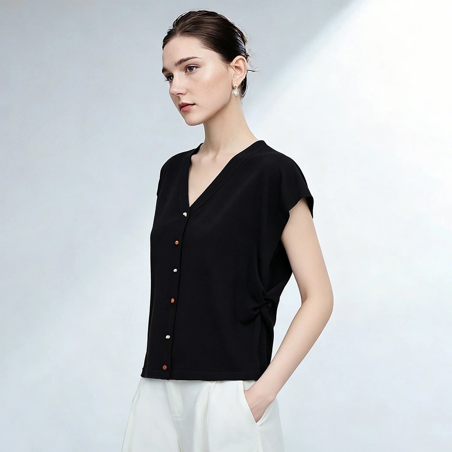 Damen V-Ausschnitt Cardigan Crop Kurzarm Viskose Sommer