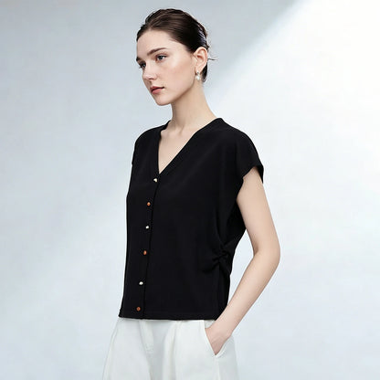 Damen V-Ausschnitt Cardigan Crop Kurzarm Viskose Sommer