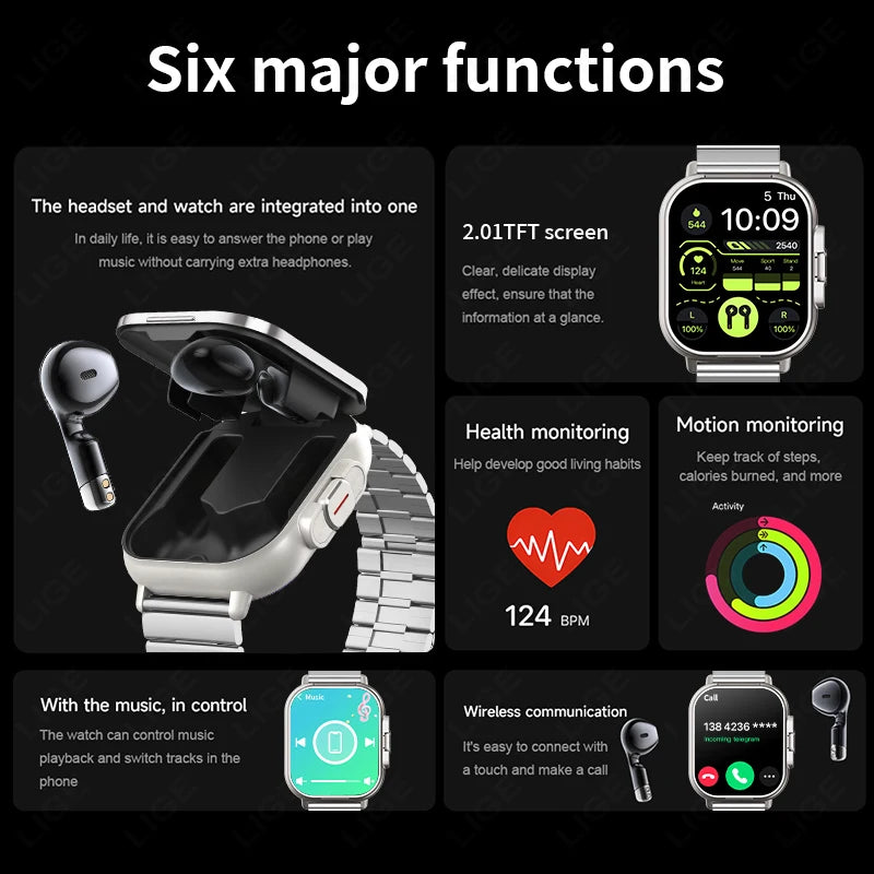 Smartwatch für Erwachsene mit Bluetooth-Kopfhörern und Sport-Fitness-Funktionen