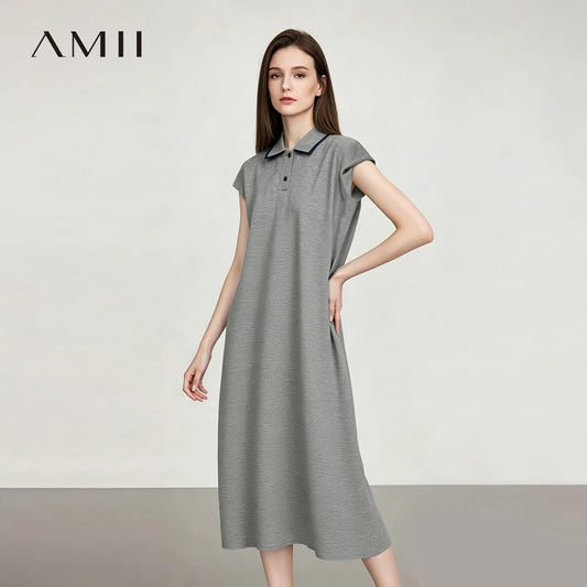 Midi-Strickkleid hellgrau mit Polokragen und Knopfleiste, kurze Ärmel