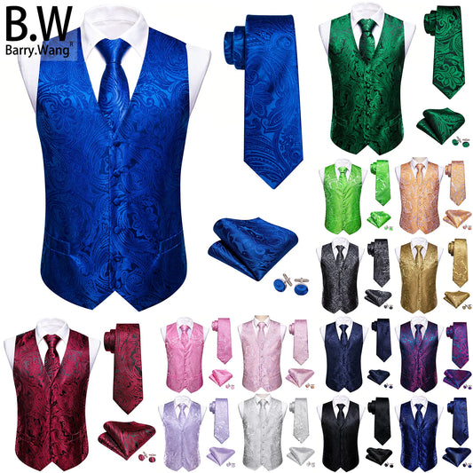 Blaue Herrenweste aus Seide mit Paisley-Muster, Knopfleiste und V-Ausschnitt