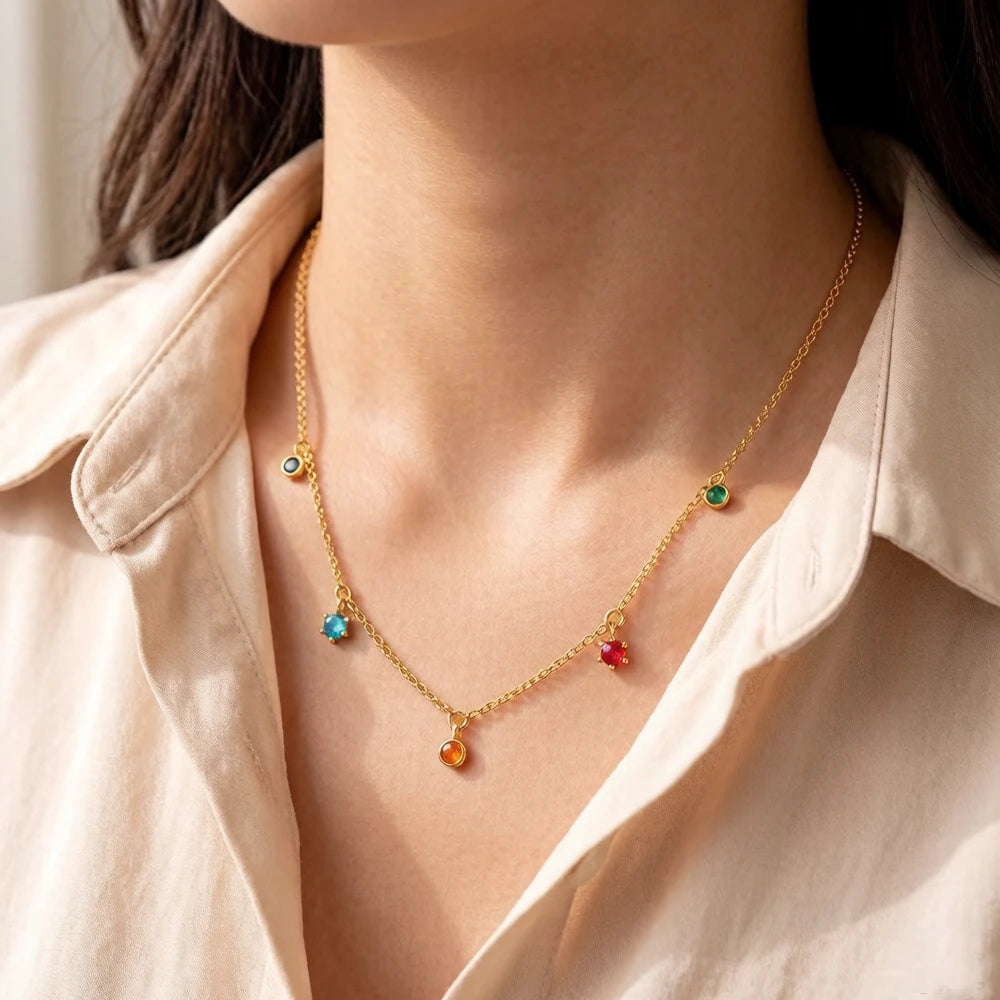 Damen-Charm-Anhänger bunte Steine Halskette goldene Böhmen aus Sterlingsilber