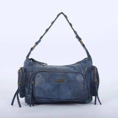 Damen-Handtasche aus Denim mit Top-Handle Stil und großzügigem Innenfach mit Reißverschluss