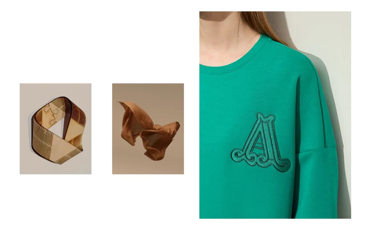 Damen Rundhals-T-Shirt im minimalistischen Stil mit lässiger Stickerei und kurzen Ärmeln