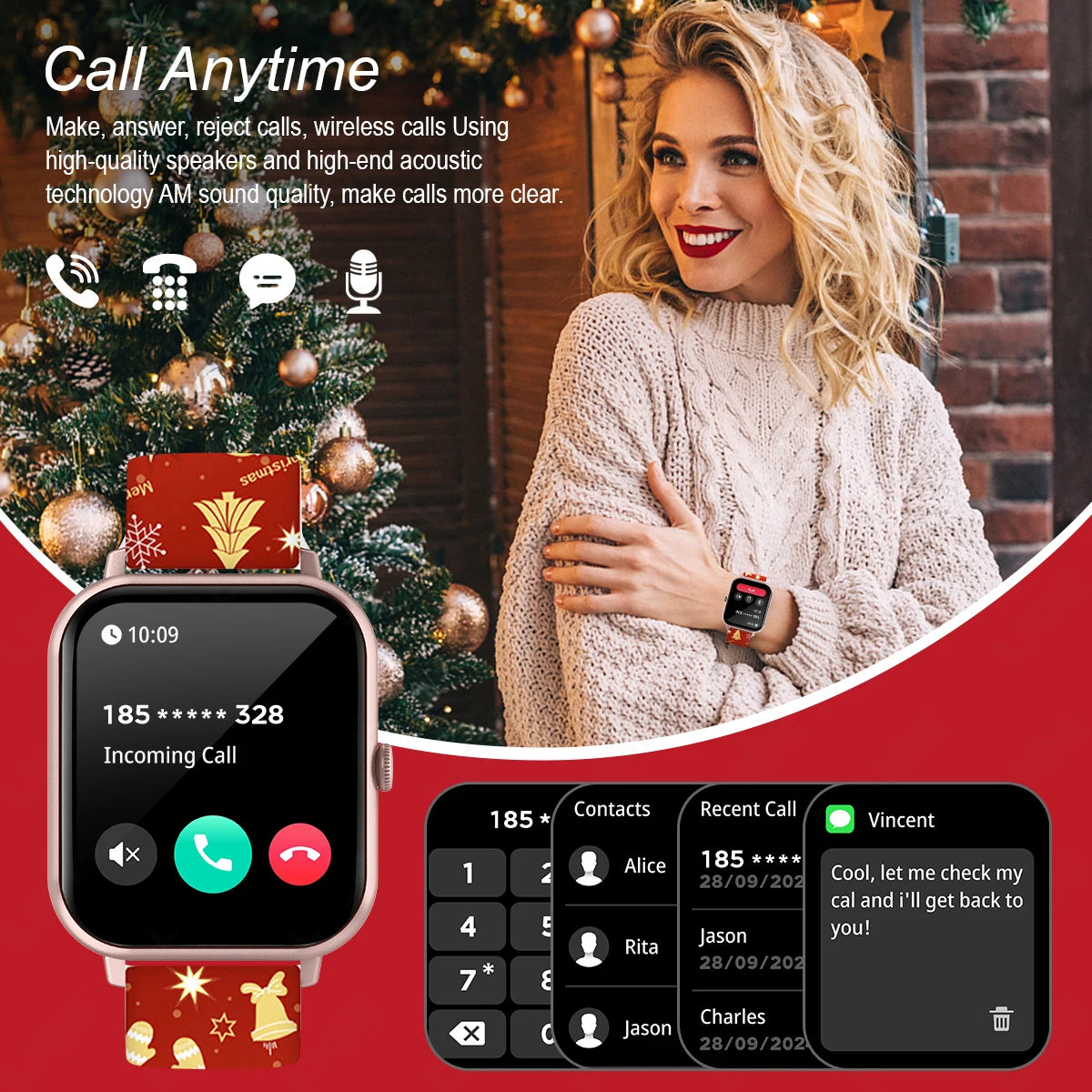 LIGE Multifunktions-Smartwatch für Männer und Frauen, Bluetooth, Anruf, Nachricht, Erinnerung, Sport, Schritt, Kalorien, Smartwatch, Weihnachtsarmband