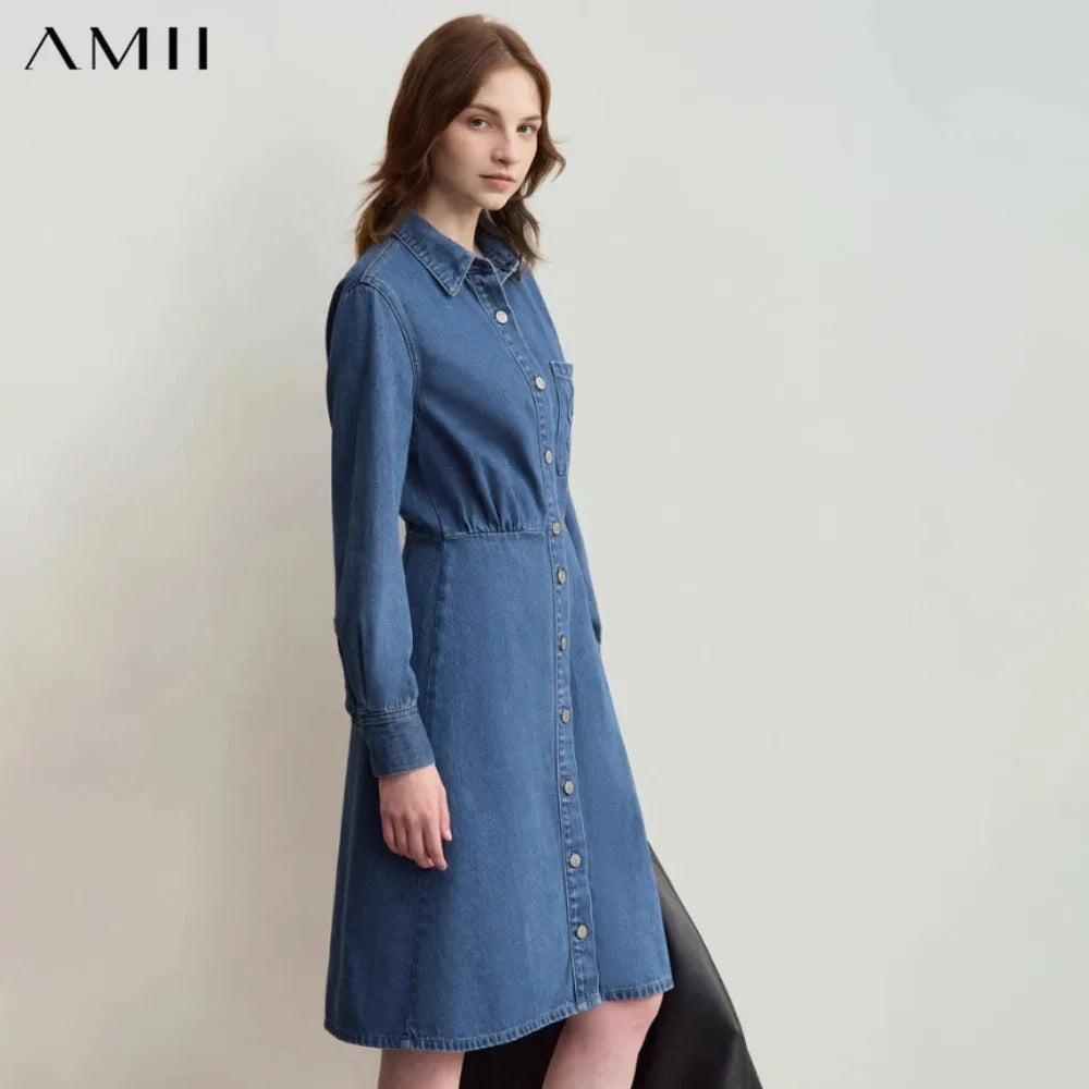 Stilvolles Langarm Hemdkleid Aus Denim Mit Knöpfen Für Damen