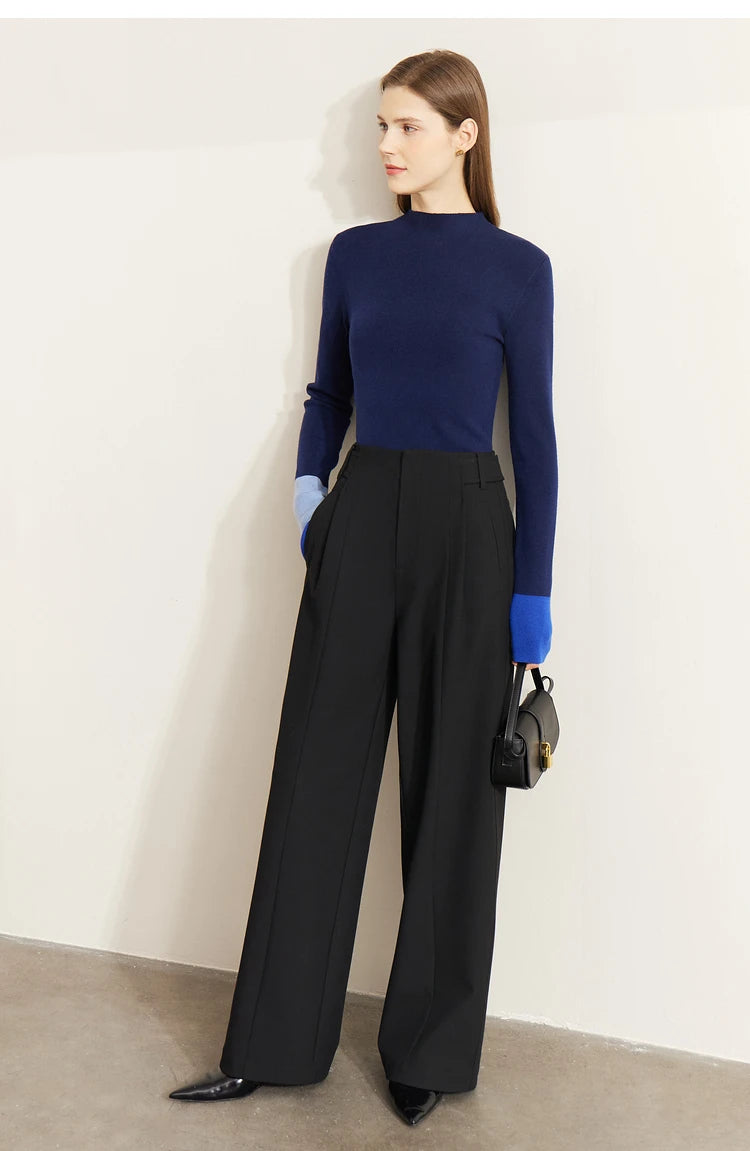 Damen-Halbrollkragen-Pullover Slim Farbkontrast Wolle-Mix Winter