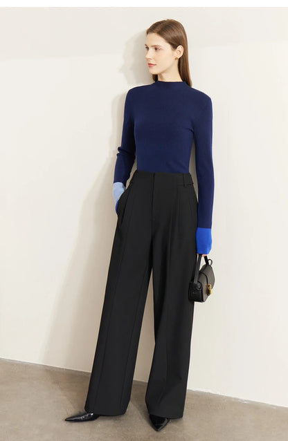 Damen-Halbrollkragen-Pullover Slim Farbkontrast Wolle-Mix Winter