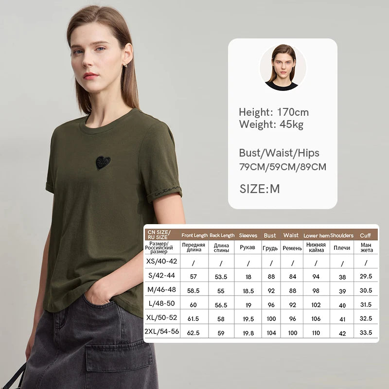 Damen T-Shirt im minimalistischen Stil mit bestickten Liebesperlen für den Sommer