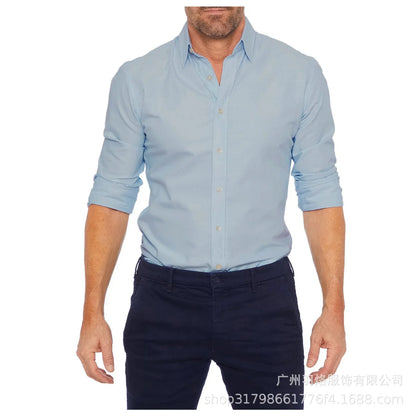 Herren Slim Fit Langarmshirt mit Vier-Wege-Stretch, bügelfrei und knitterarm in seidiger Optik – einfarbig.