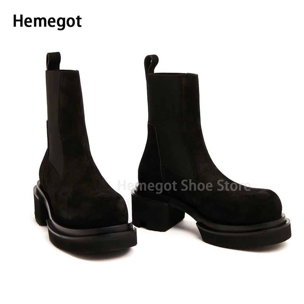 Herren-Chelsea-Stiefel aus Wildleder mit elastischen Einsätzen, dicker Profilsohle, schwarz