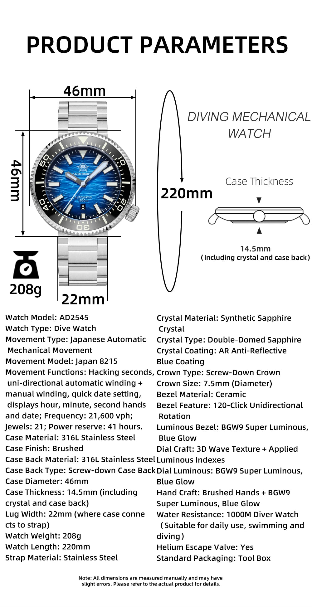 Herren Profi-Taucheruhr Automatik Saphirglas 3D-Zifferblatt 1000m Ultra Leuchtzeiger