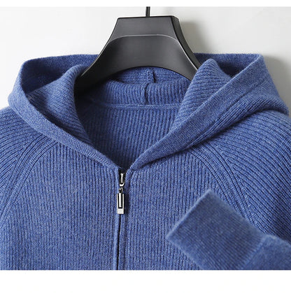 Herren Kapuze Strickjacke Woll jacke Herbst/Winter verdickt große 100% Merinowolle Pullover Reiß verschluss Casual Sportswear Mantel Tops