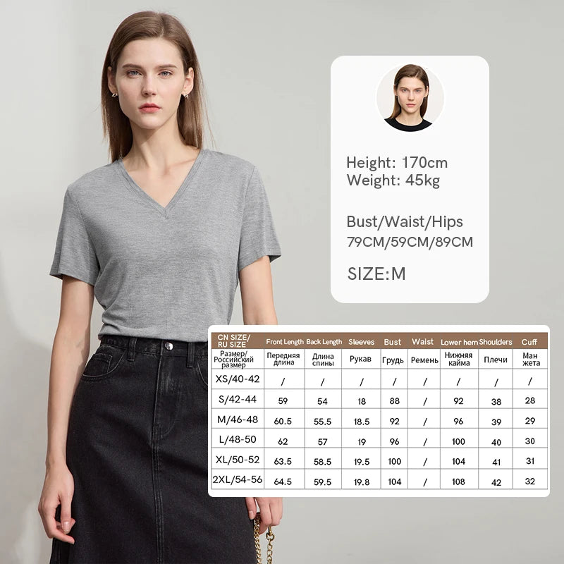 Damen T-Shirt im minimalistischen Casual-Stil mit V-Ausschnitt und kurzen Ärmeln