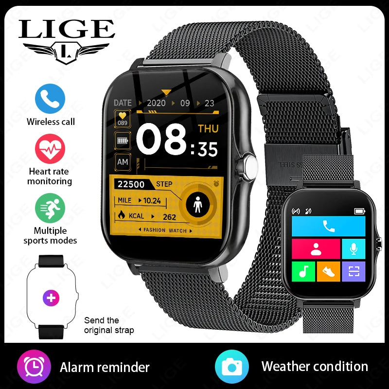 LIGE 1,44 Zoll Full Touch Screen Smart Uhr Bluetooth Anruf BT Musik EKG Gesundheit Überwachung Männer Frauen Smartwatch Für IOS Android