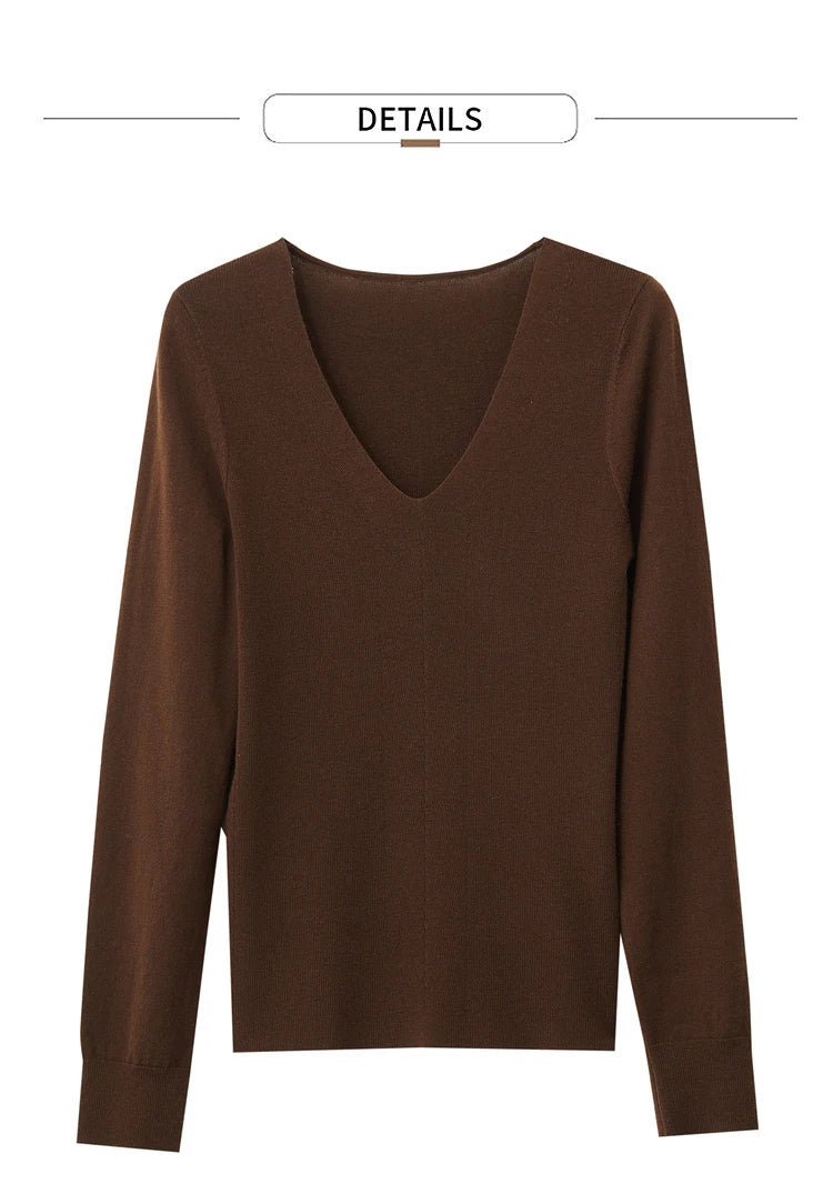Damen V-Ausschnitt Pullover Wolle-Seide Slim Pendler Herbst