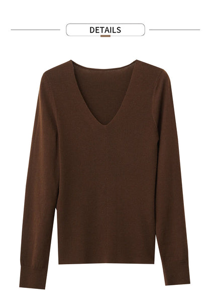 Damen V-Ausschnitt Pullover Wolle-Seide Slim Pendler Herbst