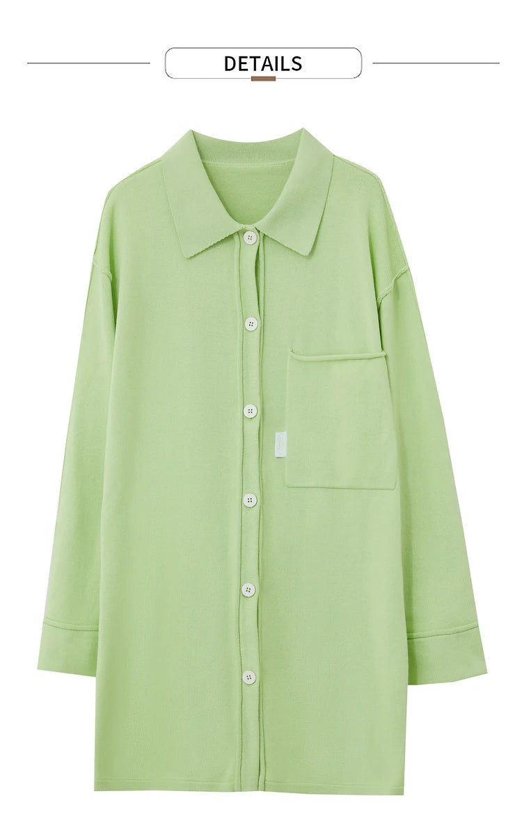 Damen-Strickjacke lang Revers Raglan Streetwear locker Herbst