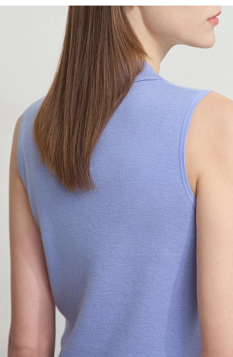 AMII ärmelloser Strickpullover, Rückenansicht, himmelblau