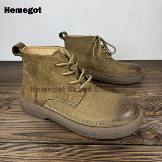 Vintage Lace-Up Shoes Men's Leather Casual Shoes British Style Breathable Cowhide Soft Sole Soft Shoes High-Top Men's Shoes