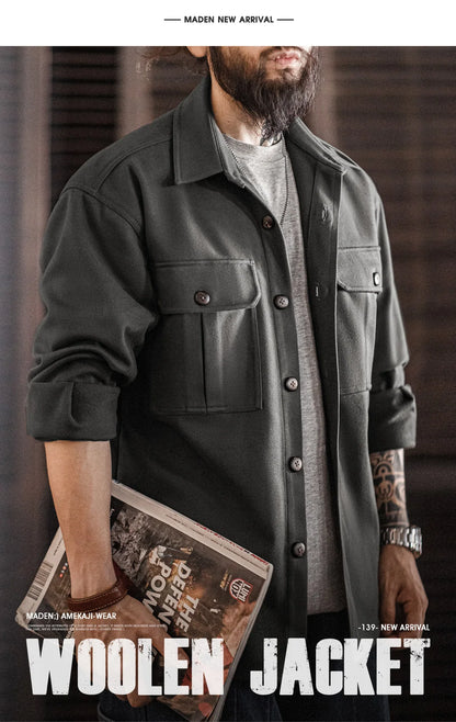 Herren Reversjacke Einfarbig Lockere Passform Taschen Schwerer Mantel