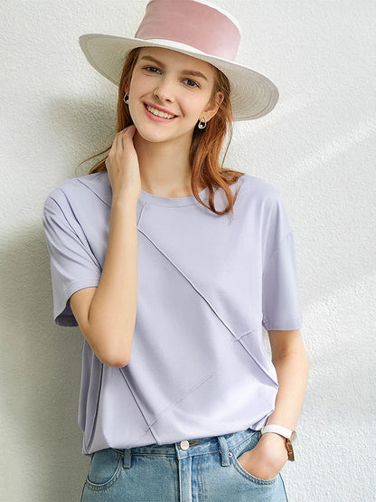 Damen T-Shirt im minimalistischen Sommerstil aus losem Stretch-Material