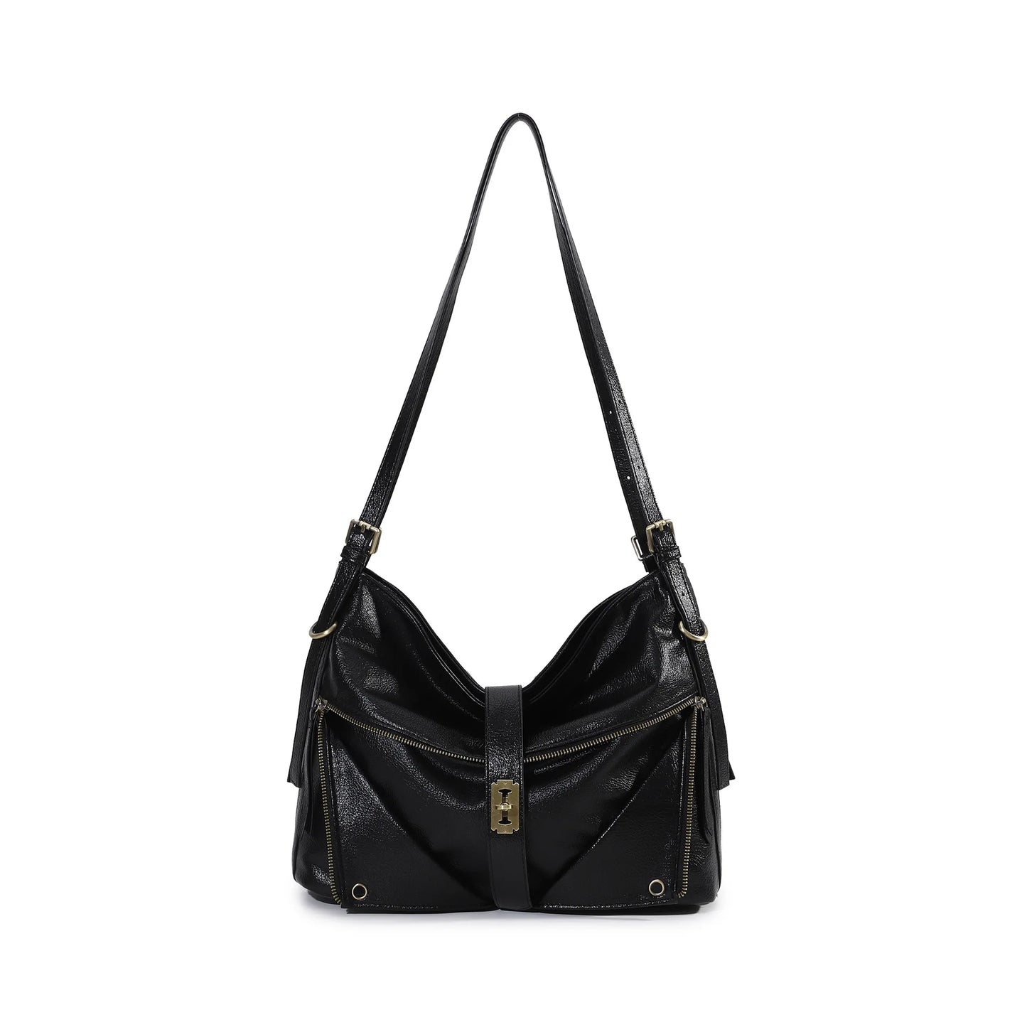 Damen-Schultertasche aus Vintage Öl-Wachs-Leder mit großem Stauraum und Mehrfach-Reißverschlussfächern