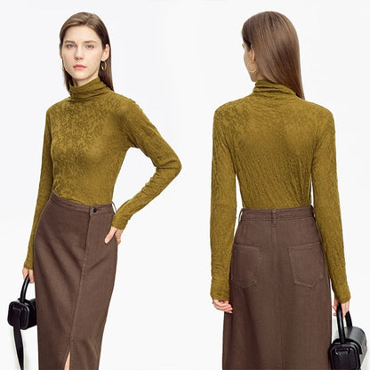 Damen-Rollkragenpullover Wolle-Mix schlank dünn Winter