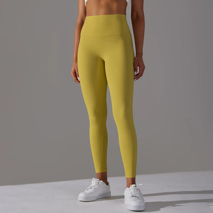Nahtlose Yogahose mit hohem Bund, gelb, enganliegend bis zum Knöchel