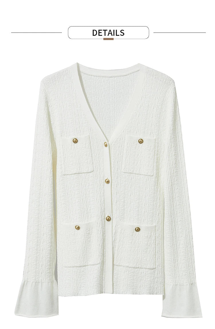 Damen-Strickjacke V-Ausschnitt einfarbig gerade Langarm vielseitig Herbst