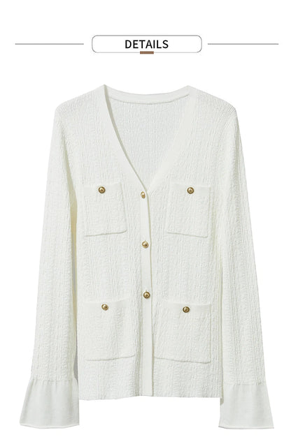 Damen-Strickjacke V-Ausschnitt einfarbig gerade Langarm vielseitig Herbst