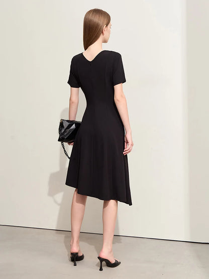 Elegantes Damen Strickkleid V-Ausschnitt Asymmetrisch Look