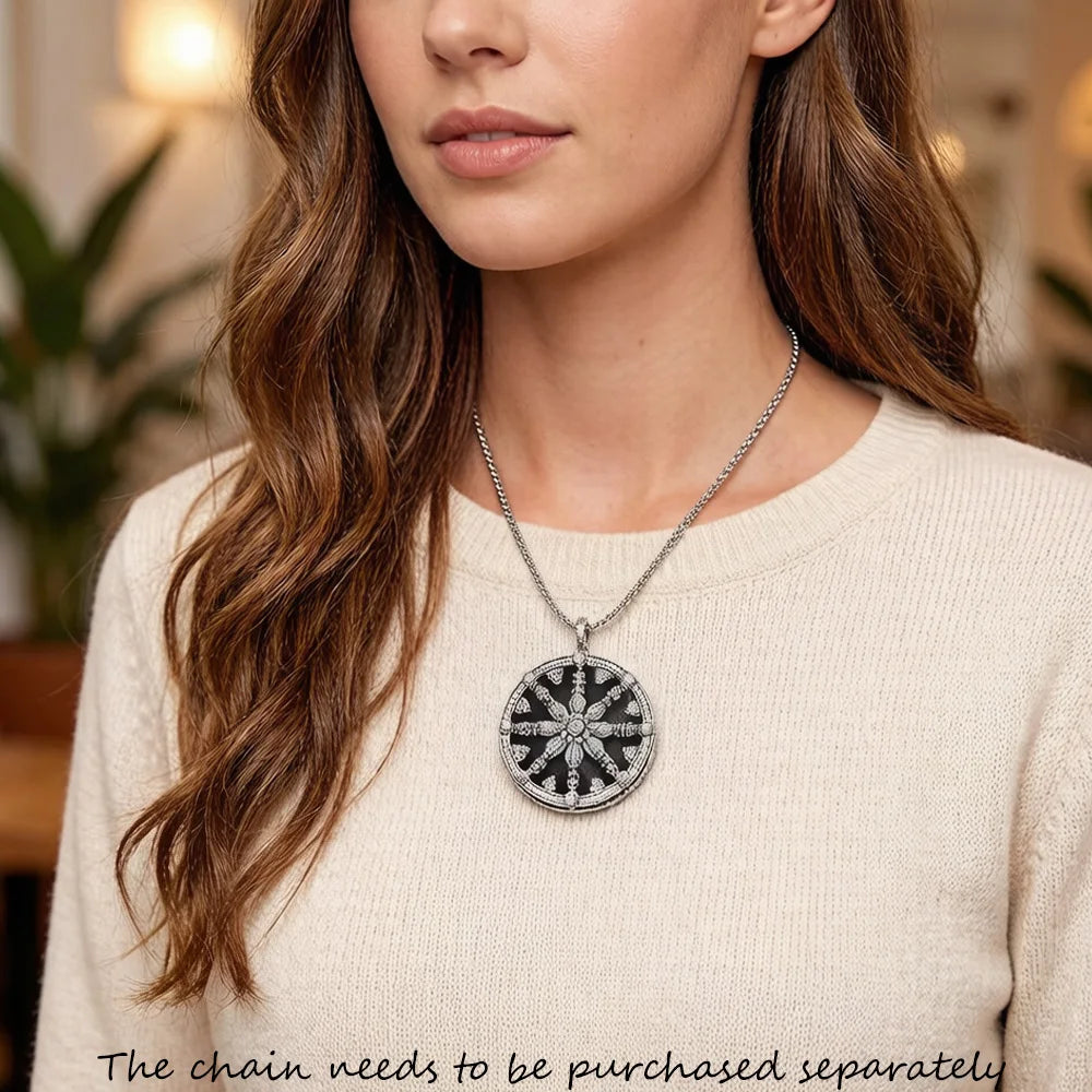 Damen-Anhänger schwarzes Kristallrad Karma trendiger Stil aus Sterlingsilber