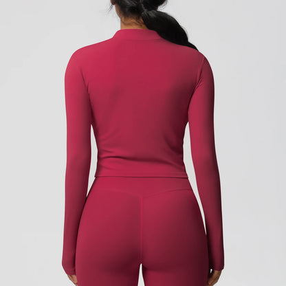 Langarm-Fitnessoberteil, Slim Fit, magenta, Rückenpartie mit glattem Schnitt