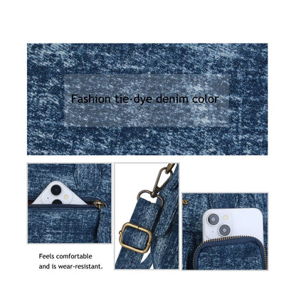 Damen-Umhängetasche Denim mit Mehrfachfächern Handyfach für Alltag Freizeit Denim-Look