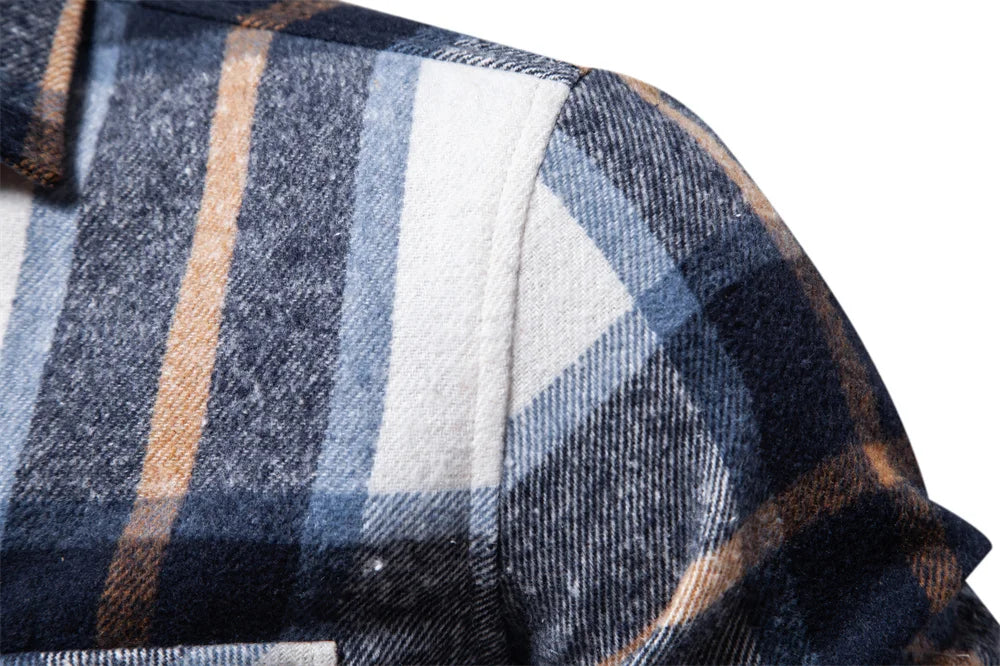 Herren Kariertes Hemd im Casual-Stil mit doppelten Taschen für Herbst und Winter