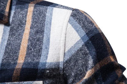 Herren Kariertes Hemd im Casual-Stil mit doppelten Taschen für Herbst und Winter